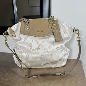 Coach Ashley Dotted Op Art Satchel — Khaki/Taupe & Cream NWT